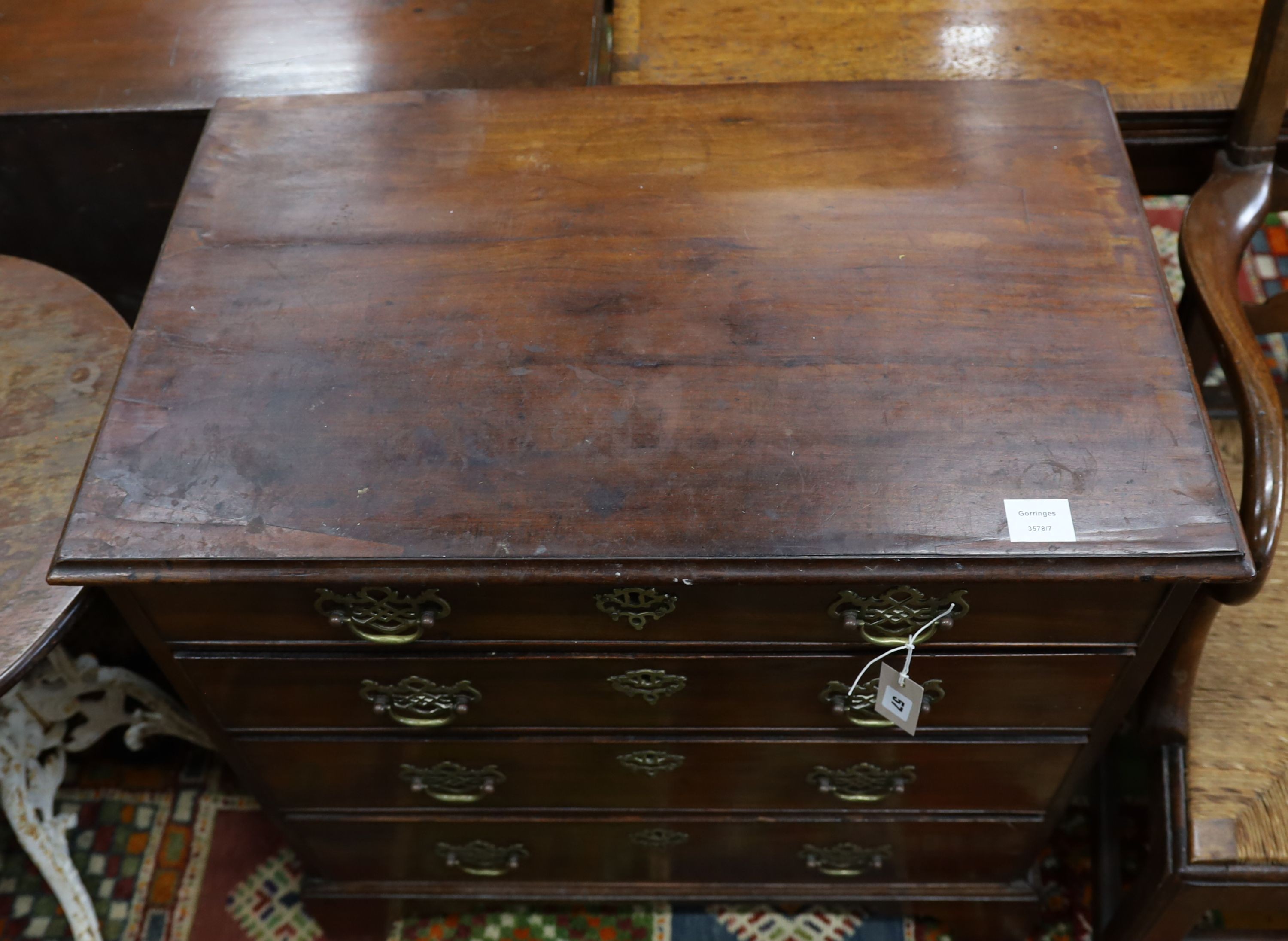 A small George III mahogany chest of four drawers, width 77cm, depth 48cm, height 80cm